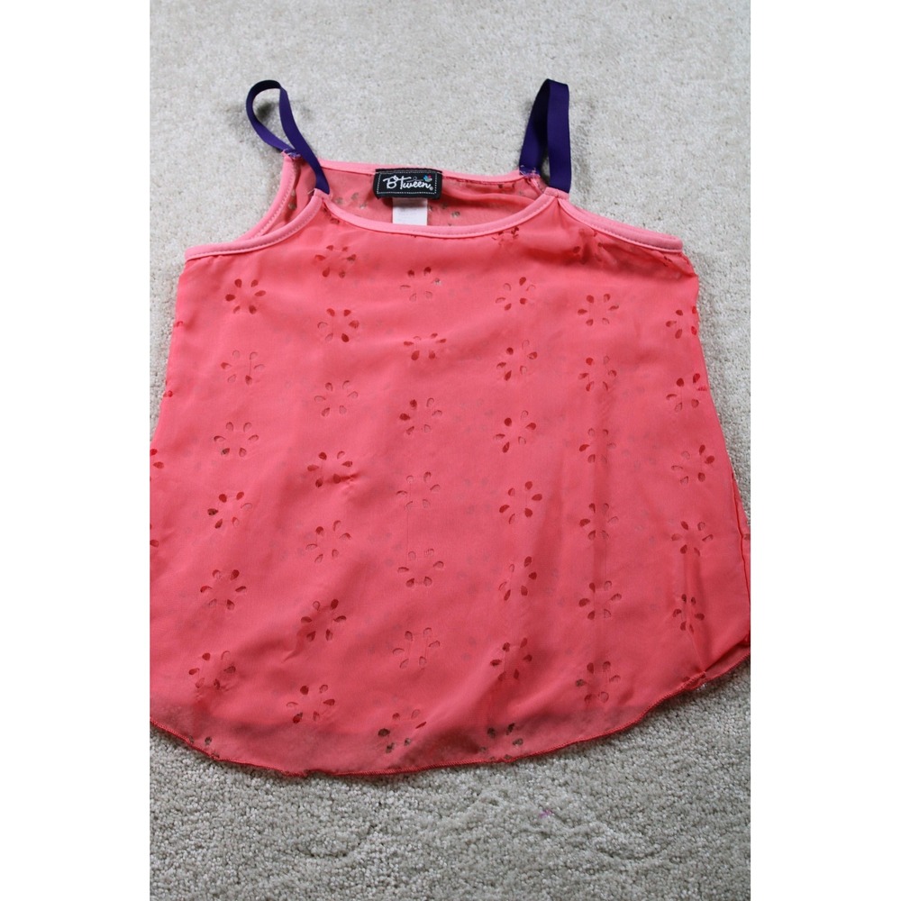 BTween Tank Top‎ Womens Medium Pink Sheer Floral Eyelet Sleeveless Summer Layer